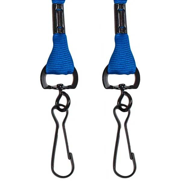 Full-color polyester lanyard with metal swivel hook attachment, close-up detail