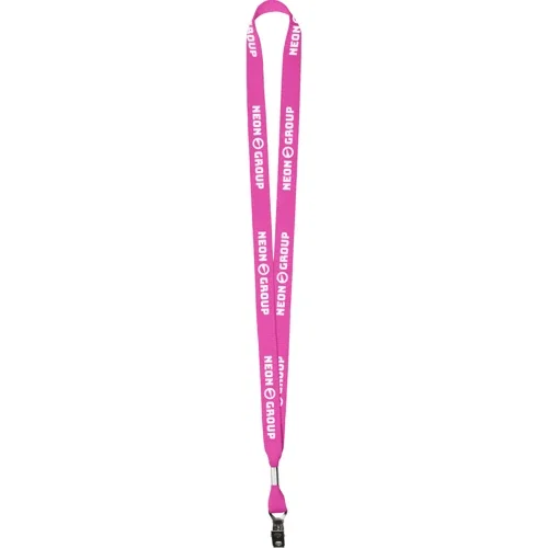 Neon orange 5/8-inch polyester web lanyard with attachment, promotional lanyard