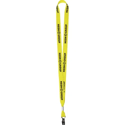 Neon yellow 5/8-inch polyester web lanyard, screen printed promotional lanyard