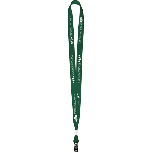 5/8" polyester grosgrain lanyard in navy, screen-printed value strap