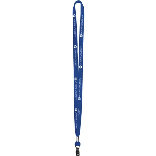 5/8 inch two-ply polyester lanyard color choice with attachment hardware detail