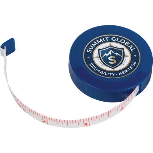 5-foot vinyl tape measure showing release button on back that retracts the tape