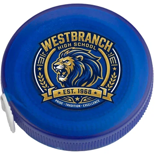 5-foot vinyl tape measure angled view, retractable promotional measuring tool