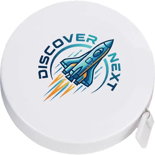 Round vinyl tape measure detail, 5-foot retractable promotional product