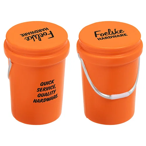 Custom branded 5-gallon bucket stress reliever, side view
