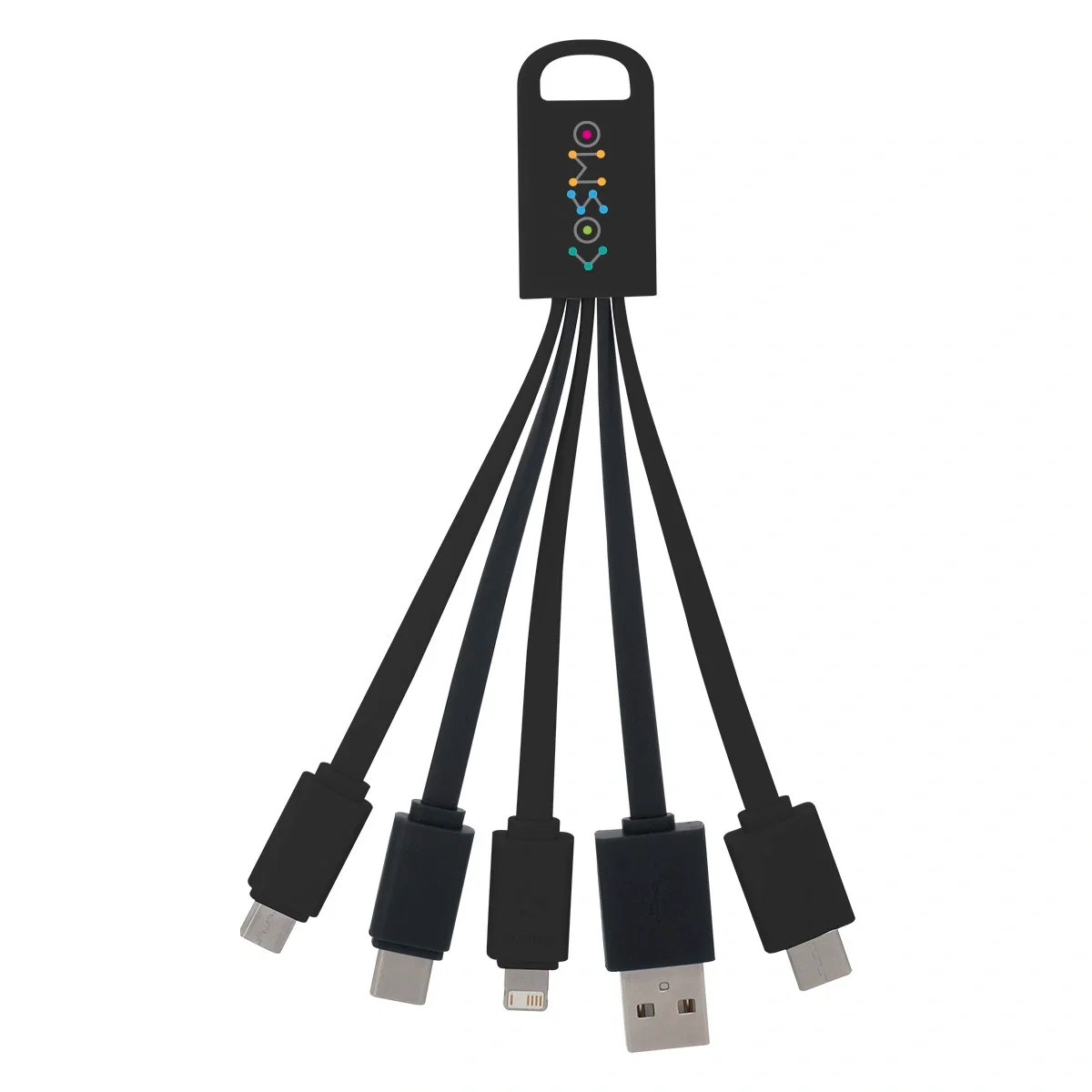 White charging buddy with blue accents and multiple tips
