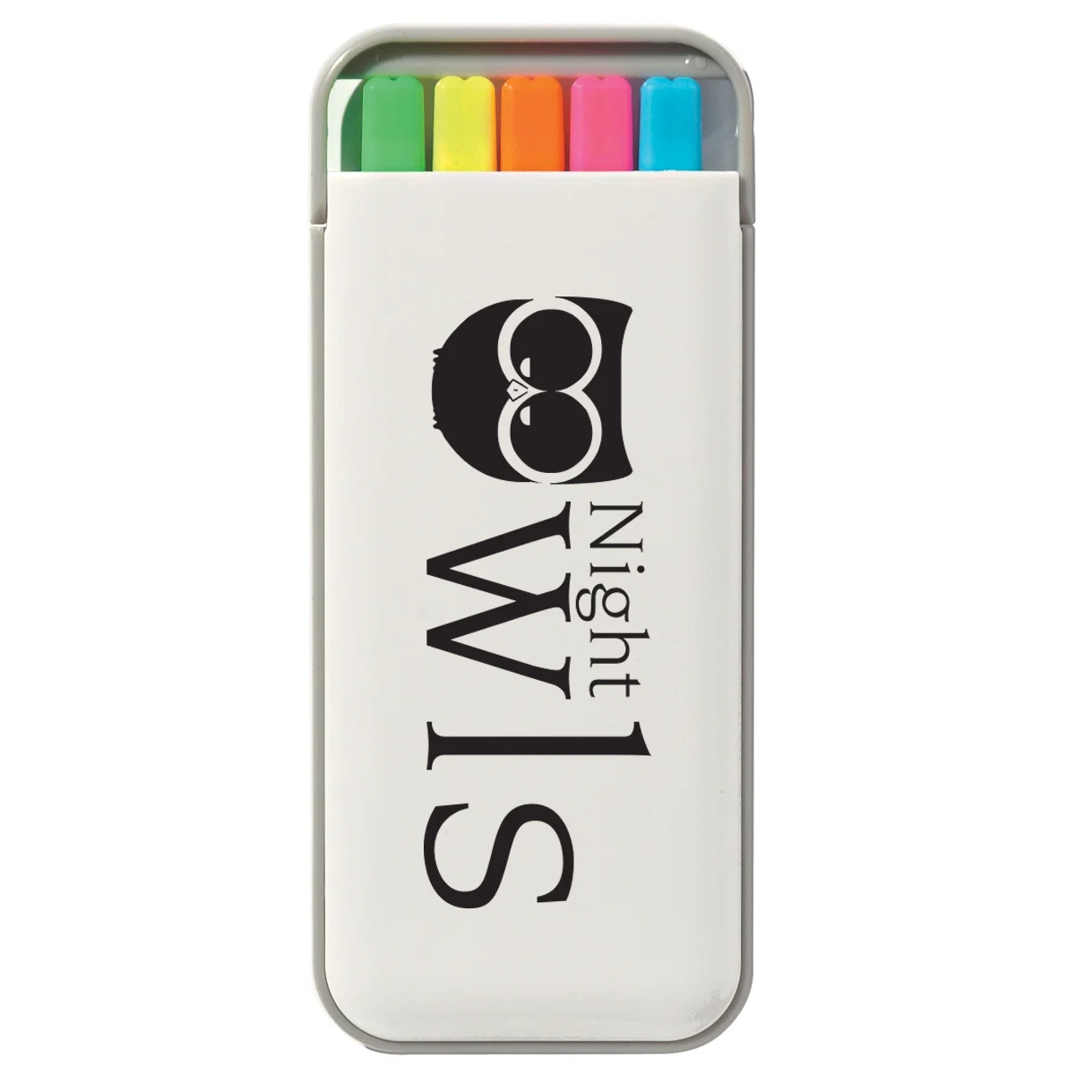 Case opened to reveal each marker in its slot