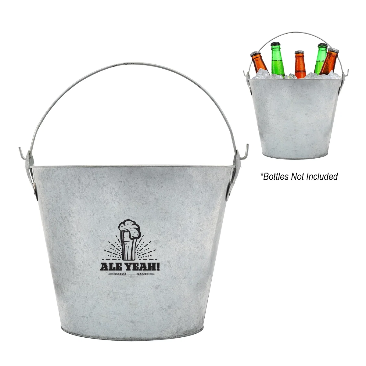 Five liter silver beverage bucket standing seven inches tall