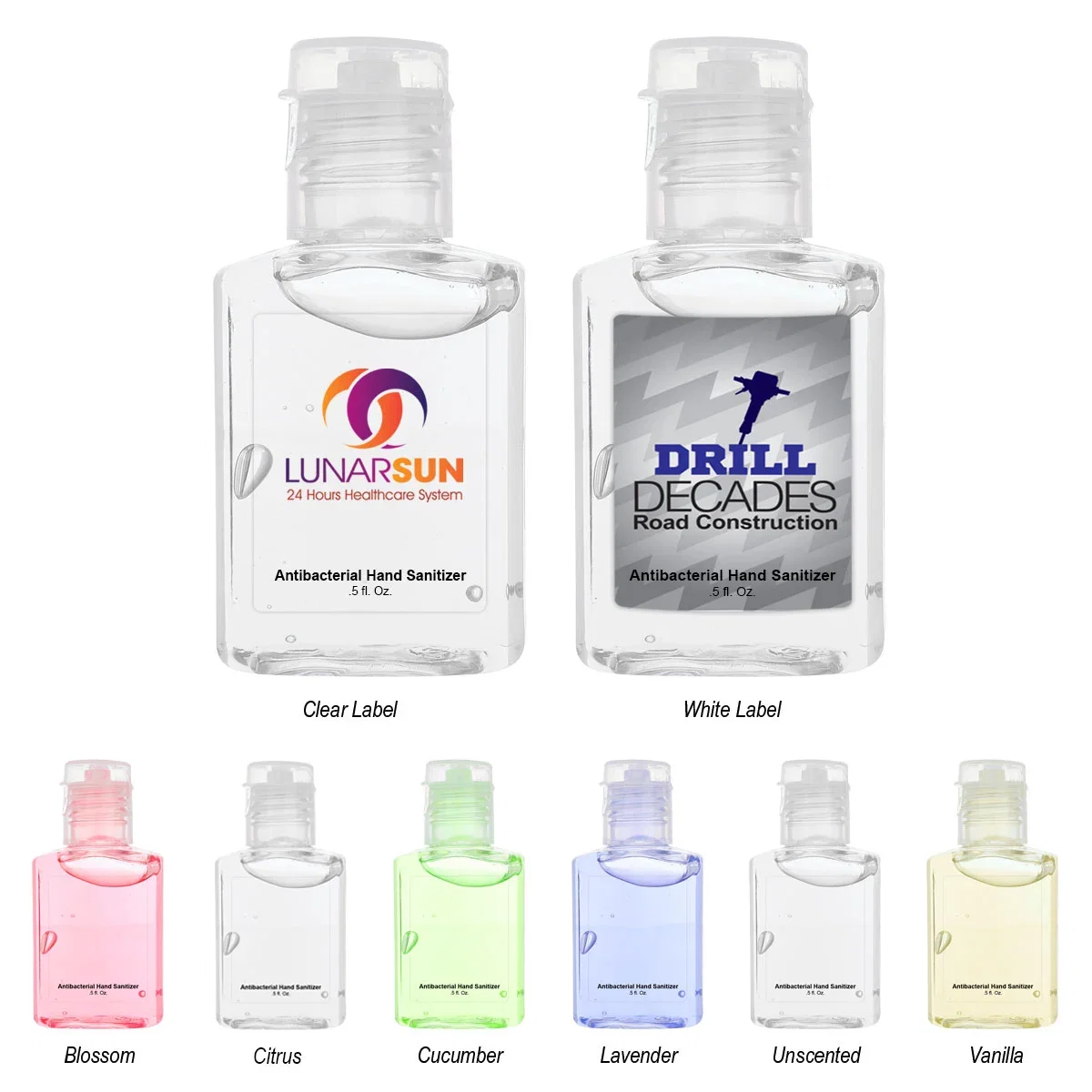 Pocket sized hand sanitizer with a printed label