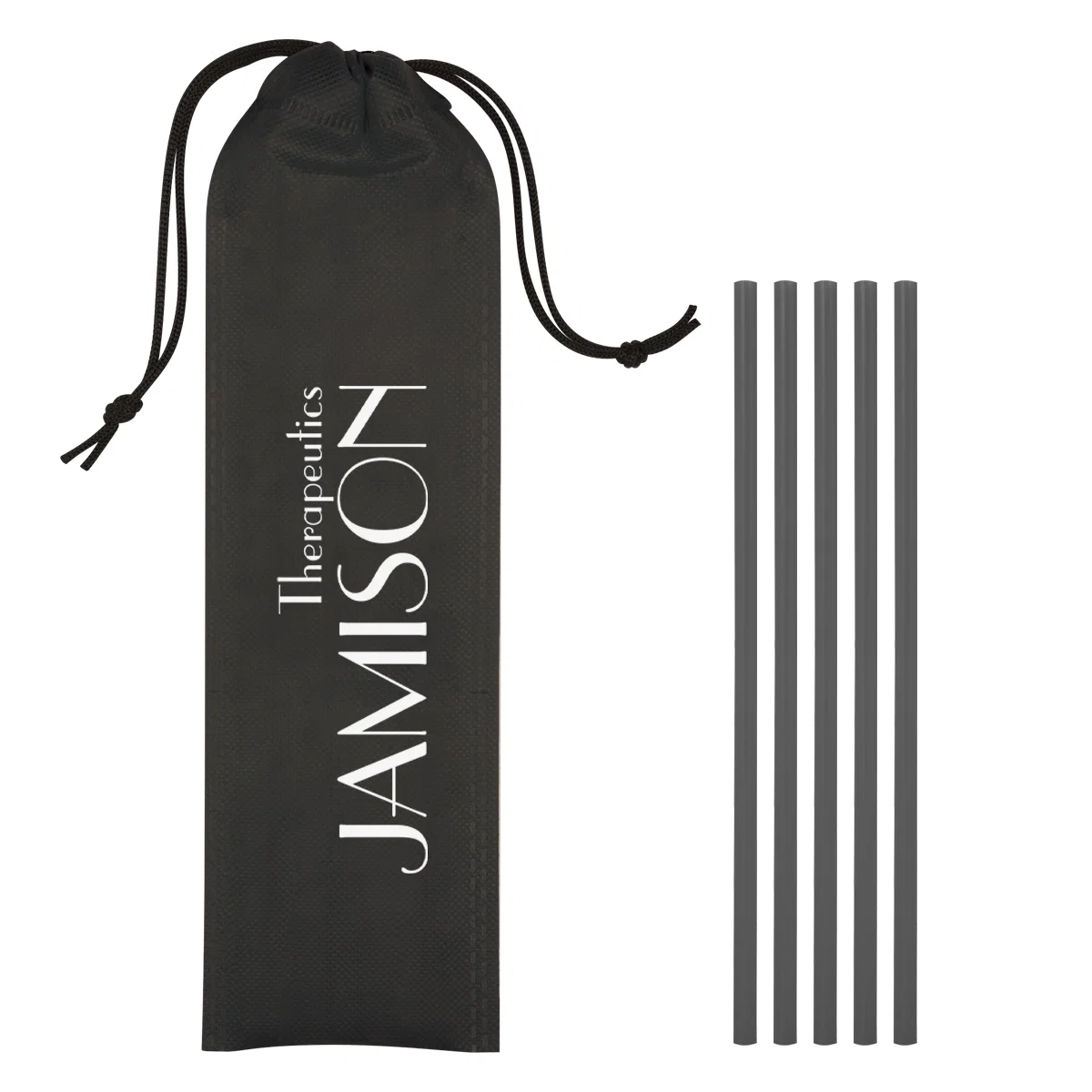 Blue version of the five-piece straw pack alongside its pouch