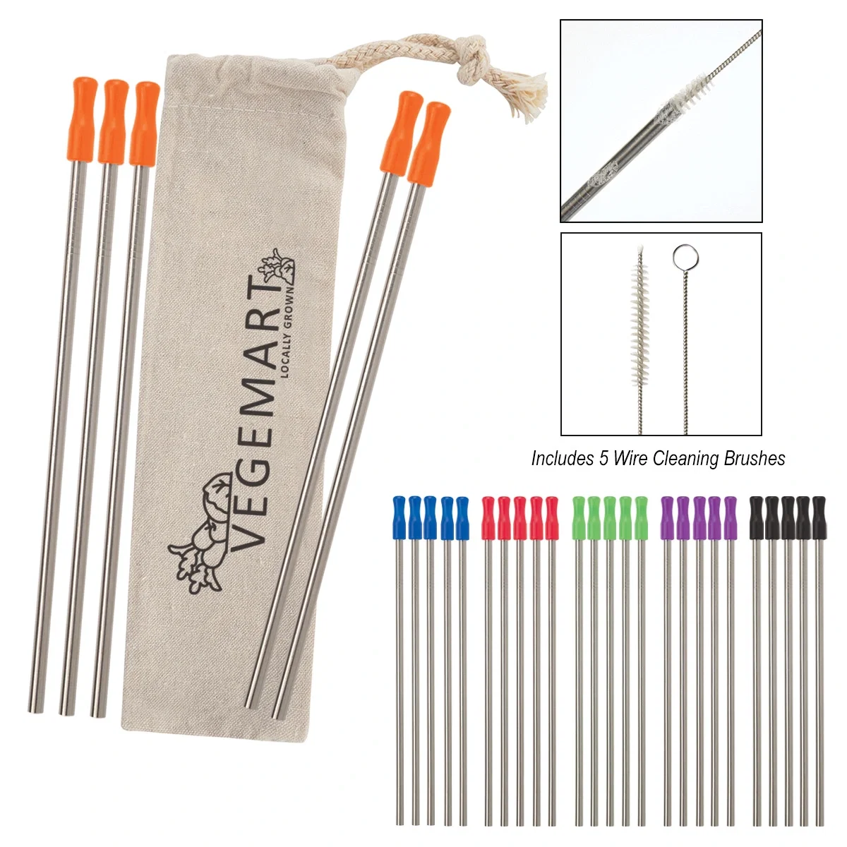 Reusable steel straws packed with a cotton carry pouch