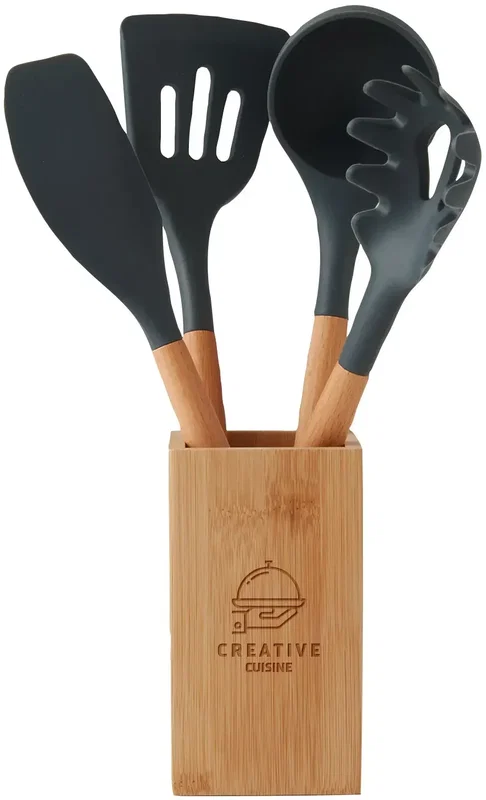 Custom Branded 5-Piece Bamboo & Silicone Utensil Set — view 2
