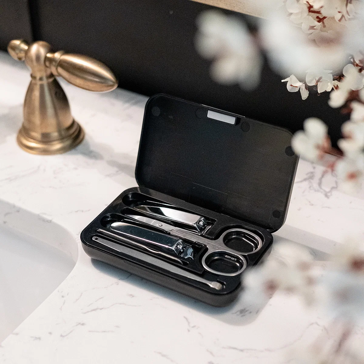 Angled view of the case with the lid partly open