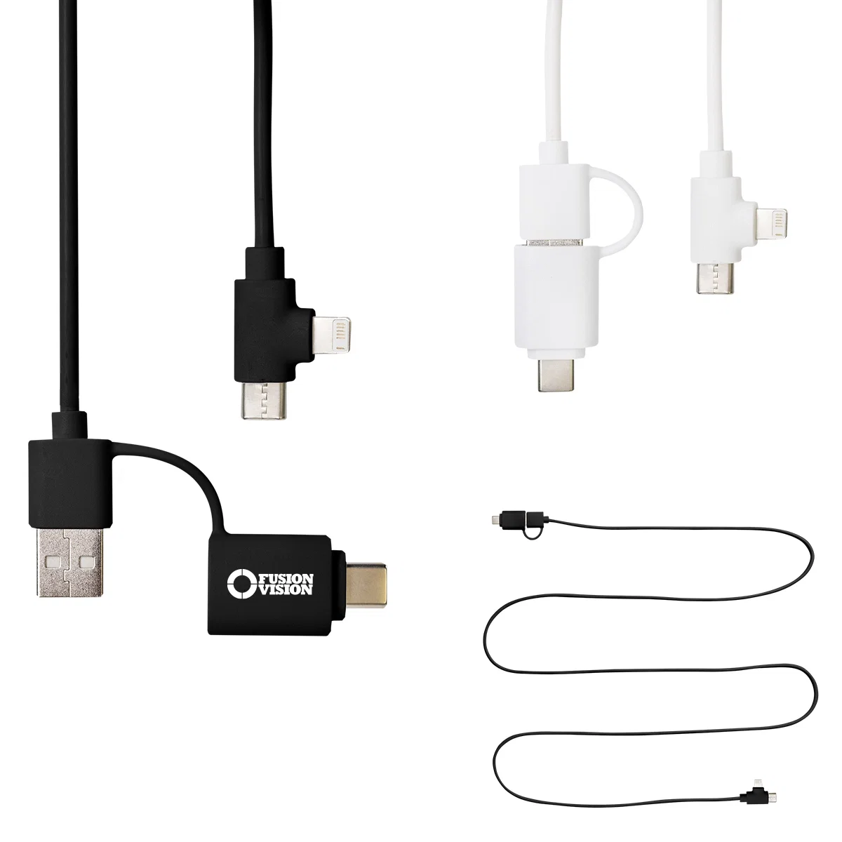 Five-foot recycled charging cable coiled with its connector ends visible