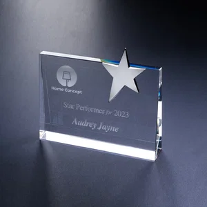 Optical Crystal Star Wedge Award, 7" x 6.13" x 1.25", Full-Color Imprint