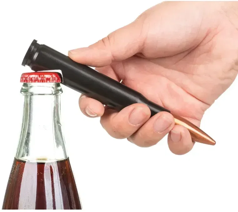Custom Engraved 50 Caliber BFG Bullet Bottle Opener in use
