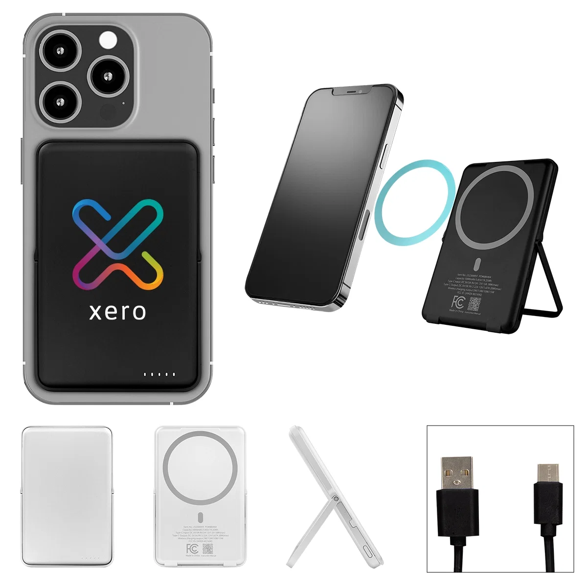 Five thousand milliamp power bank with a built-in phone stand