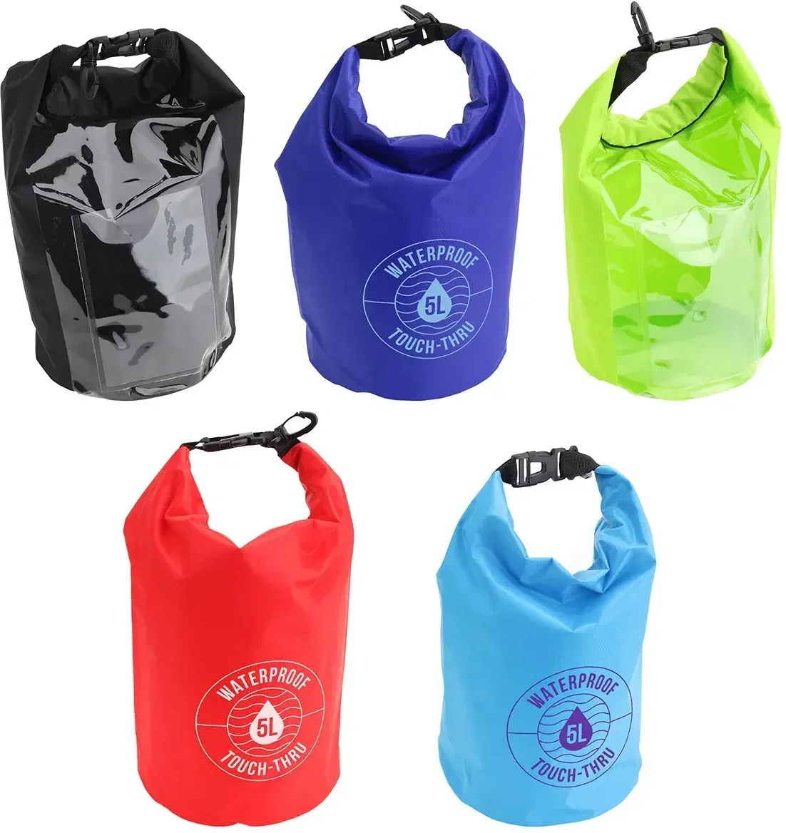 5L Touch-Thru Waterproof Gear Bag, custom branded dry bag with clear phone window, front view