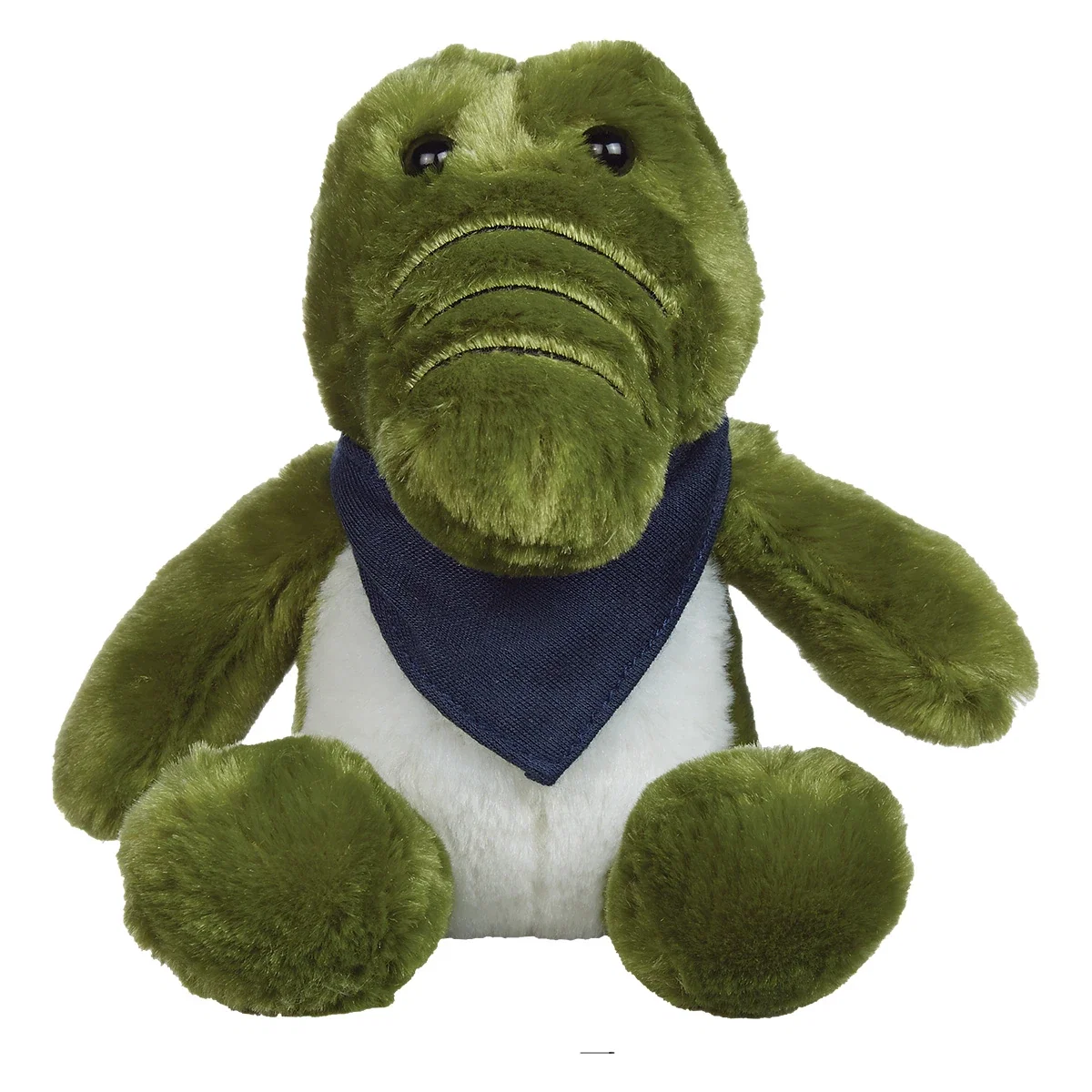 Tilted view of the seated green animal