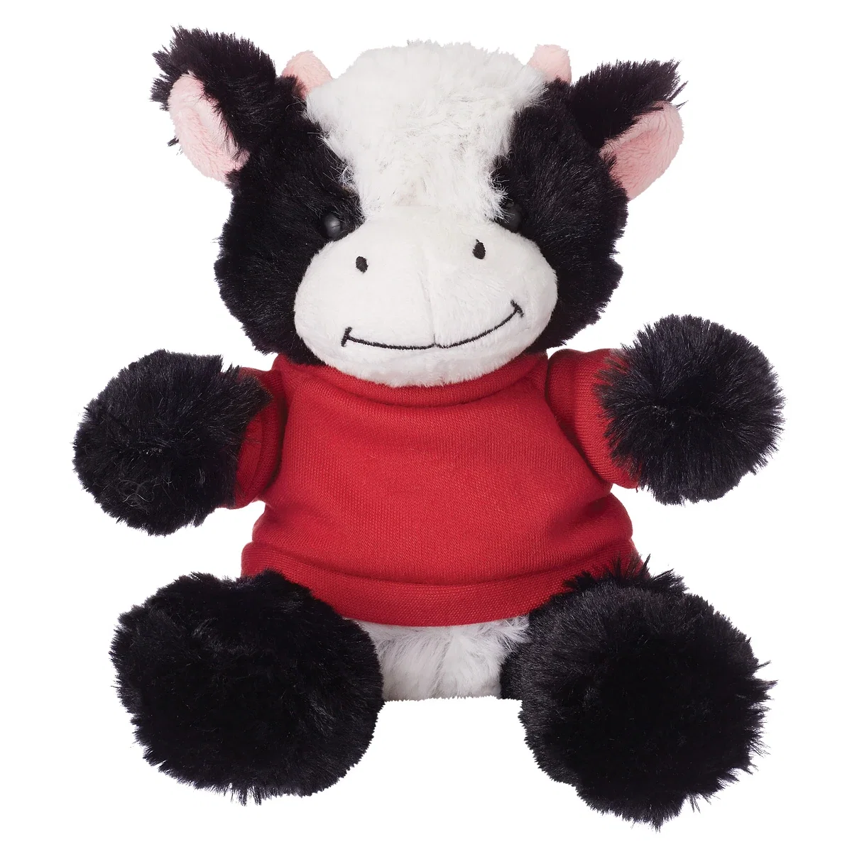 Angled view of the black and white cow from slightly above