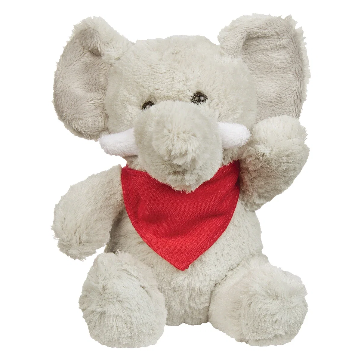Side profile of the small stuffed elephant