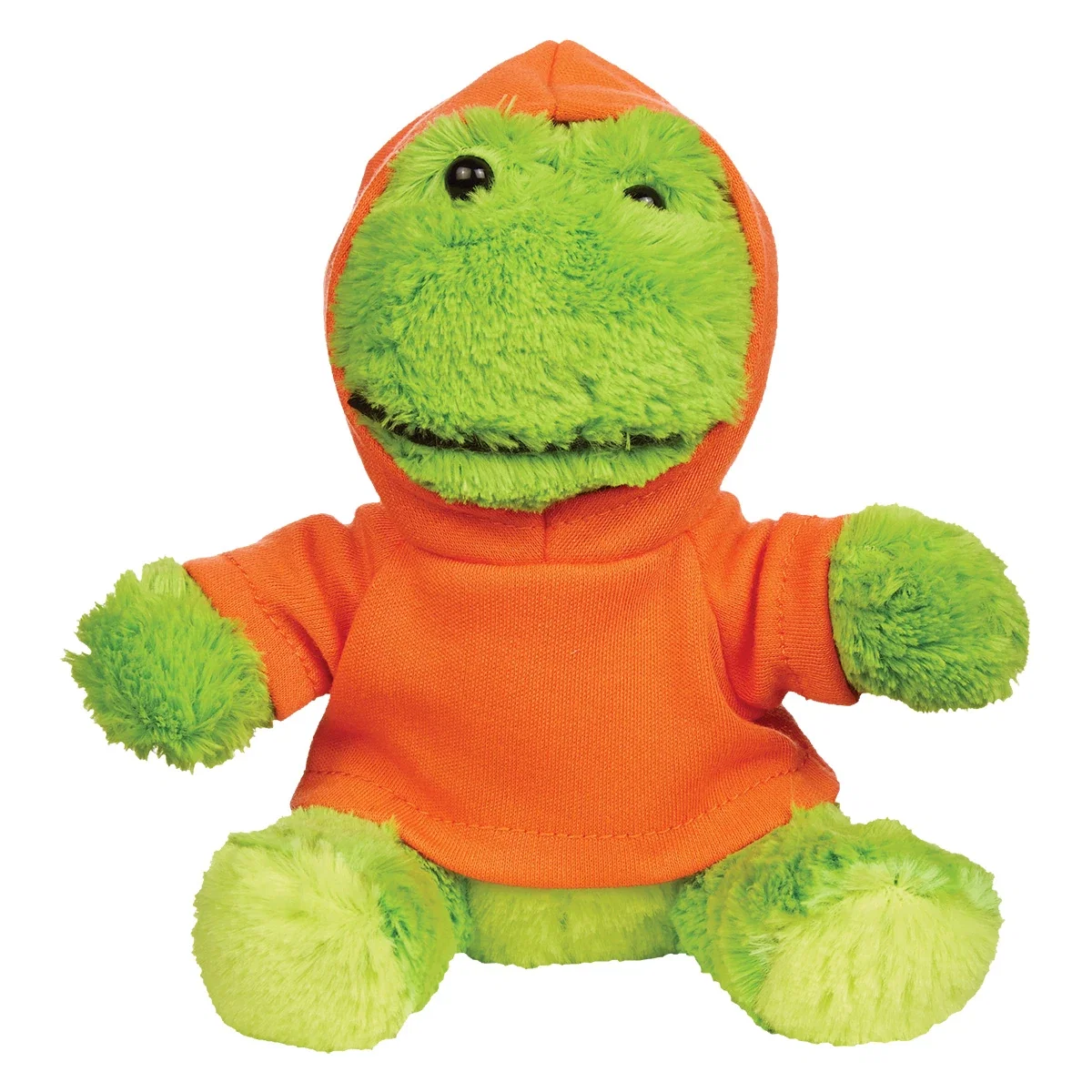 Three-quarter angle of the cuddly frog toy
