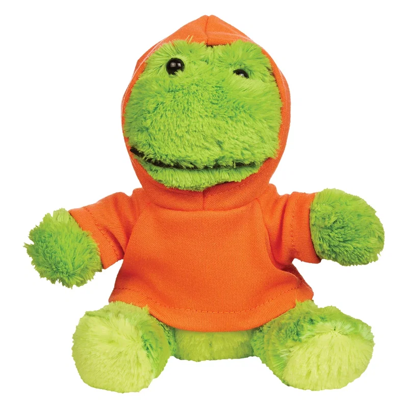 Three-quarter angle of the cuddly frog toy