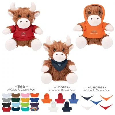 Brown and cream highland cow plush sitting six inches tall