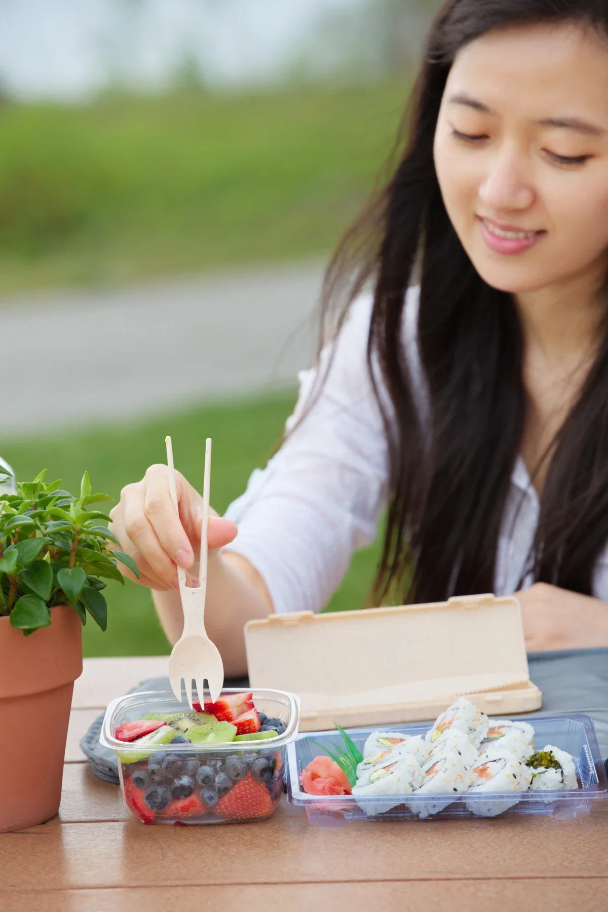 6-in-1 Wheat Straw Tableware Set in use