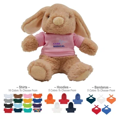 Brown bunny plush toy that sits about six inches tall