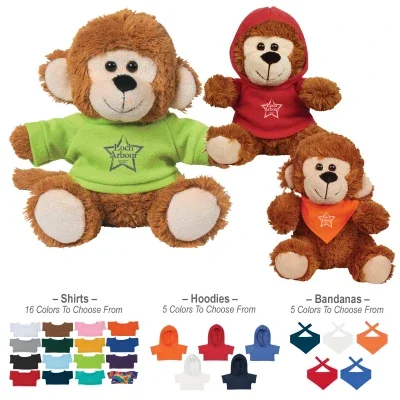 Stuffed monkey in brown, about six inches tall when seated