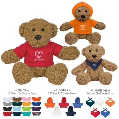 Cuddly brown rag bear measuring roughly six inches in a seated pose