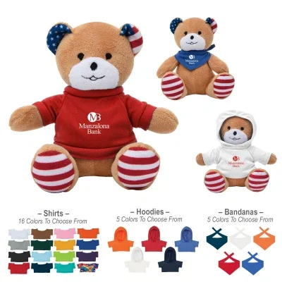 Patriotic six-inch teddy bear shown seated upright