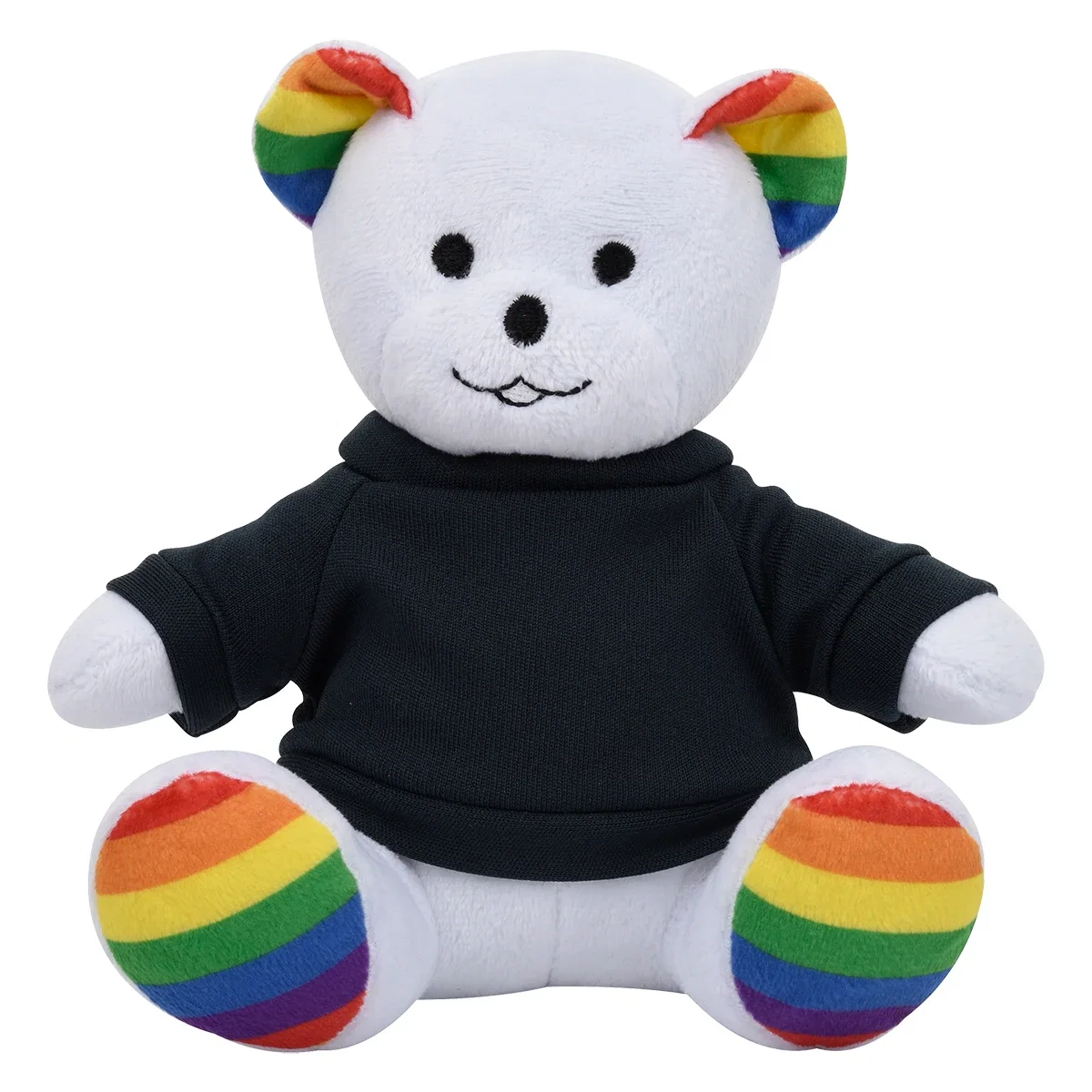 Rear three-quarter look at the rainbow stuffed bear