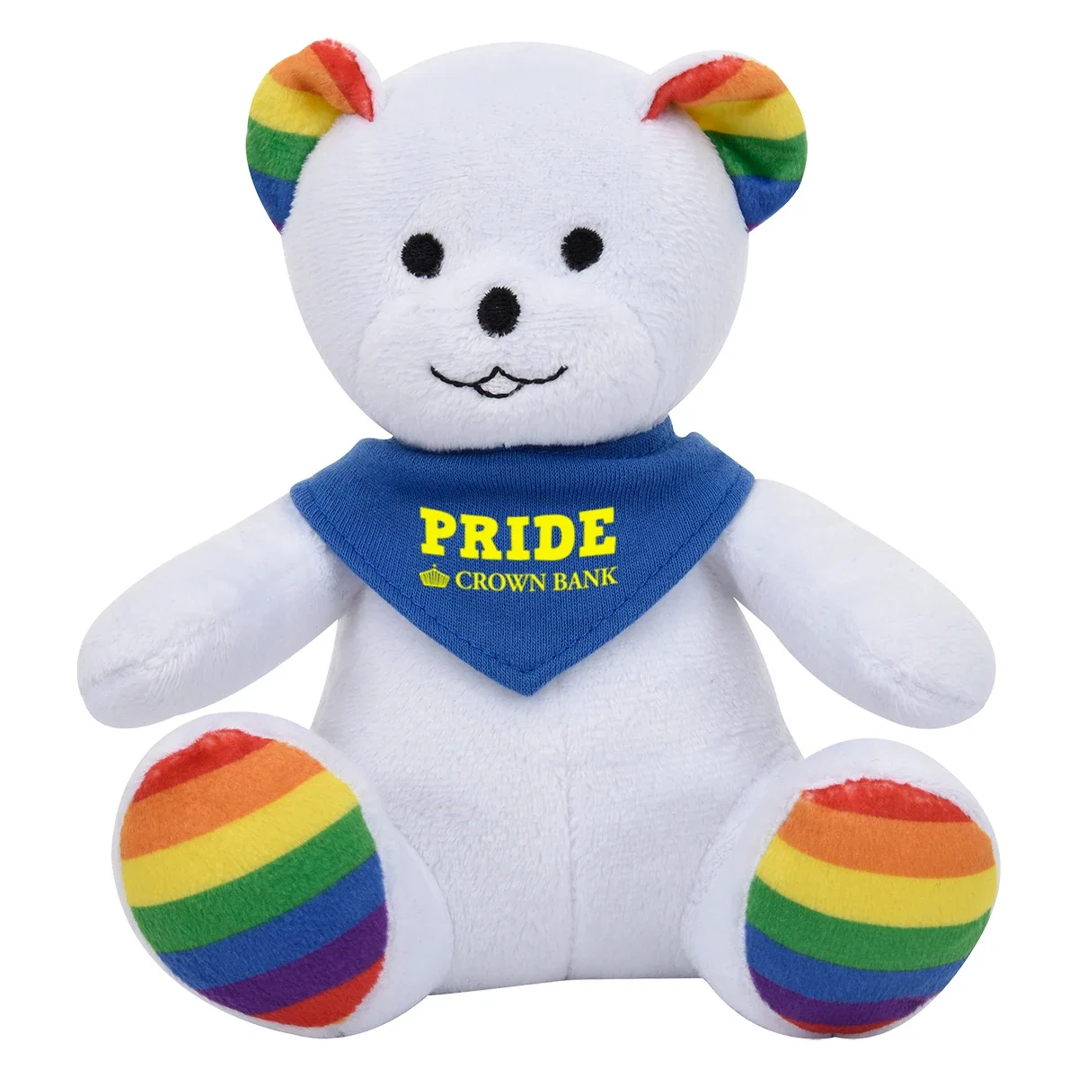 Angled view of the rainbow bear from slightly above