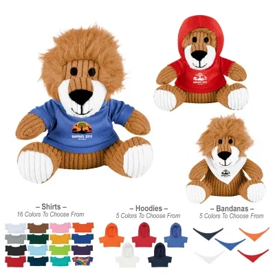 Corduroy lion plush seated at six inches tall