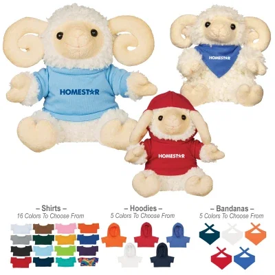 White ram plush toy that sits about six inches tall