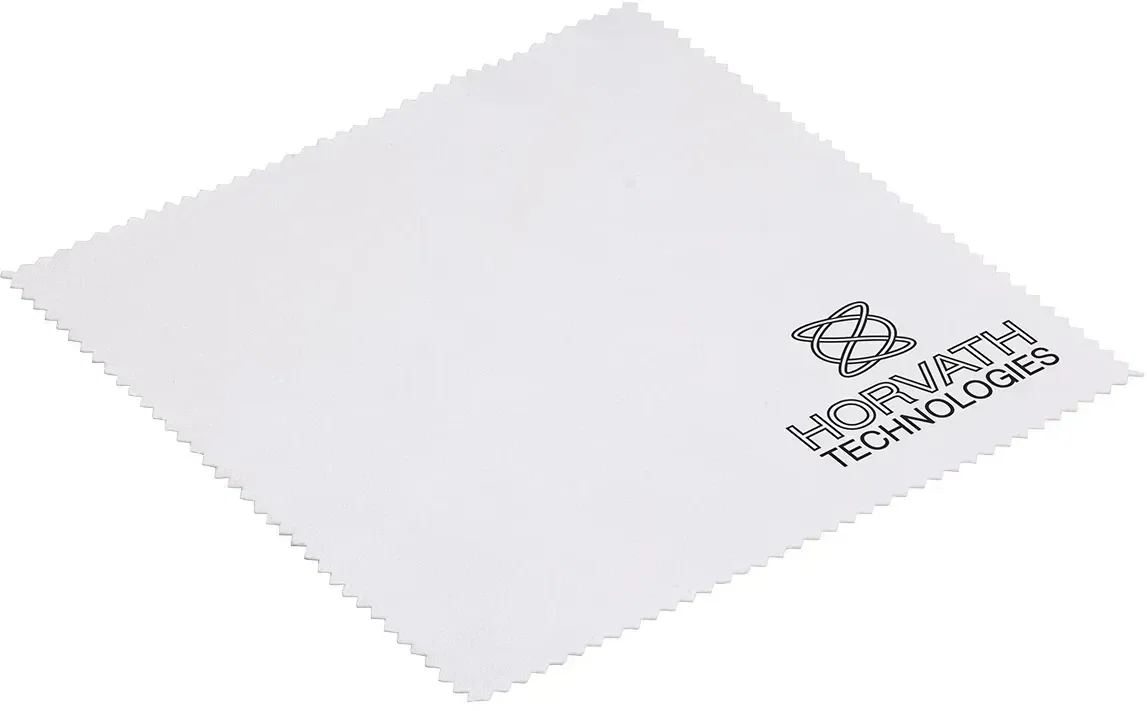 Close-up of logo-ready imprint on custom 220GSM microfiber cleaning cloth