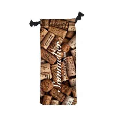 White polyester drawstring bag sized for a wine bottle