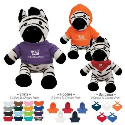 Stuffed zebra in black and white, about six inches tall when seated