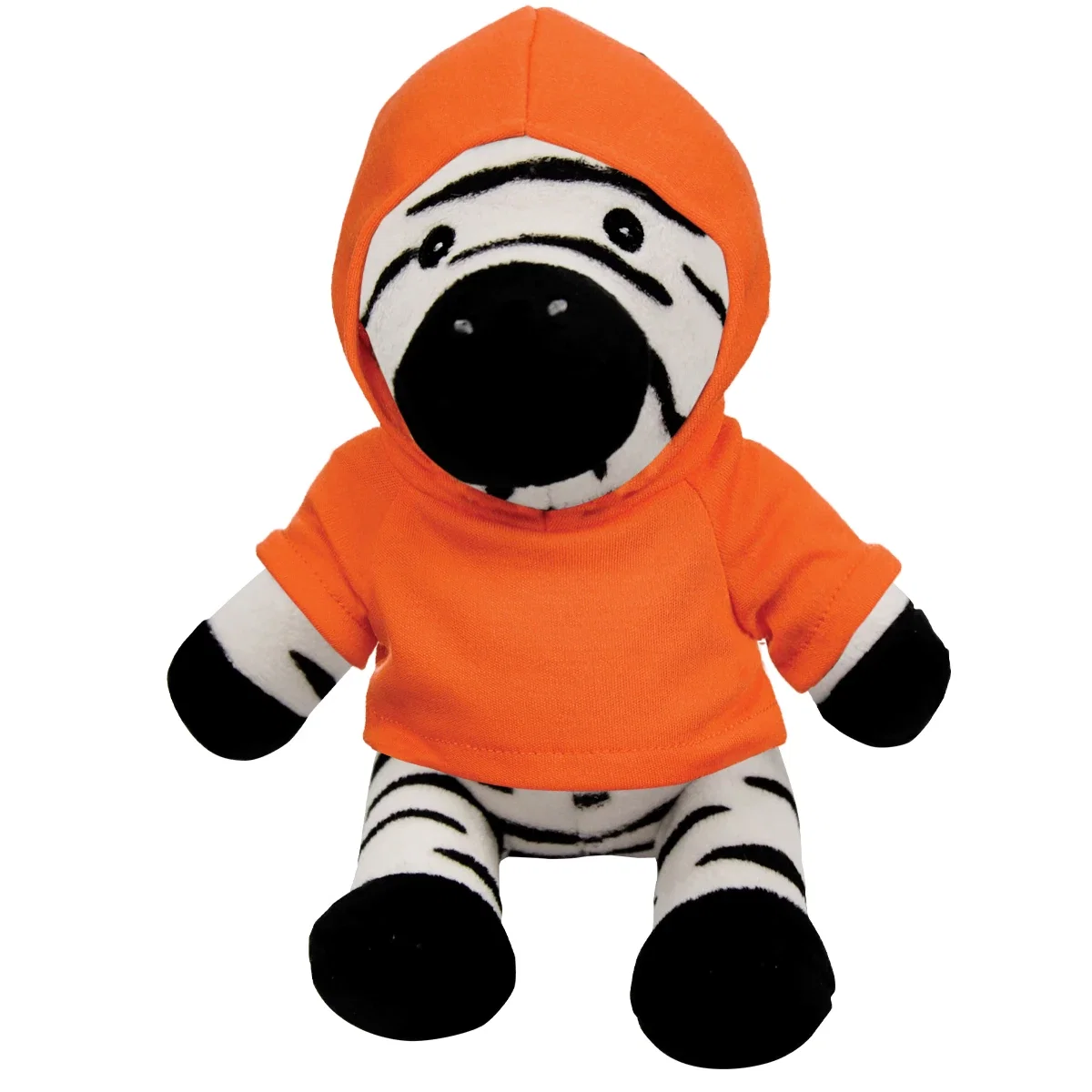 Side profile of the small stuffed zebra