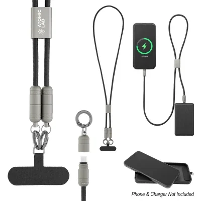 Charging cable lanyard in black with gunmetal hardware
