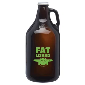 Amber Glass Beer Growlers with Screw-On Cap, 64 oz., Full-Color Imprint