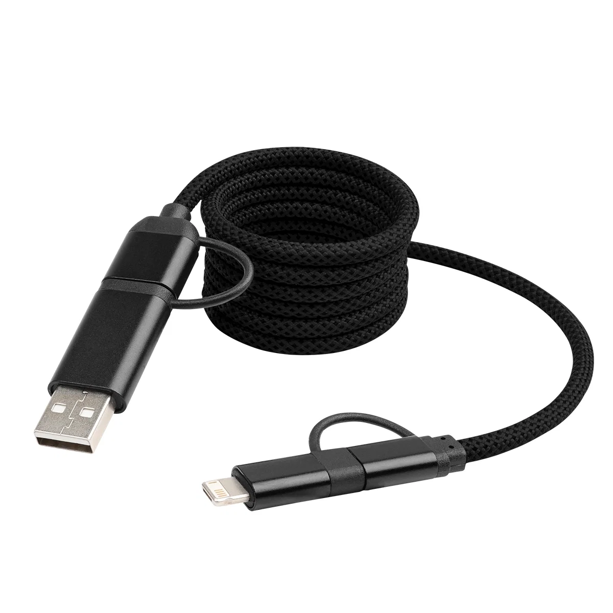 Black cord looped into a neat circle