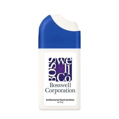 White hand sanitizer bottle with a blue misting cap