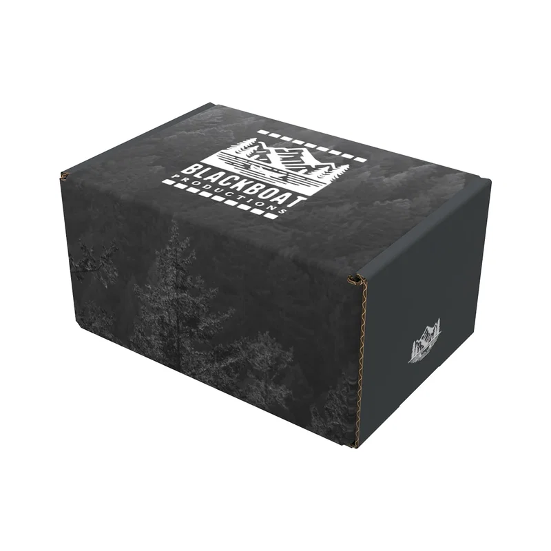 Small shipping carton with three inch height and printed panels
