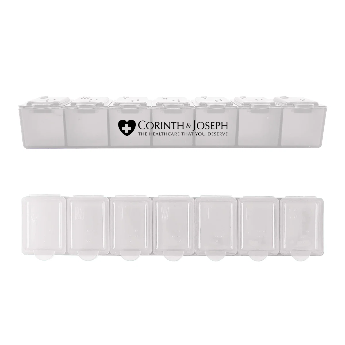 Lids opened along the row of daily storage compartments