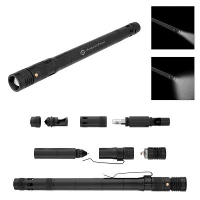 Black seven-function emergency multi tool measuring six and a half inches