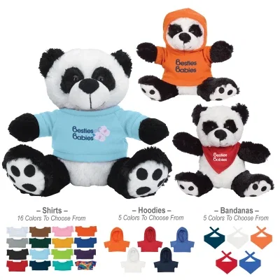 Plush panda with oversized paws, seated about eight inches tall
