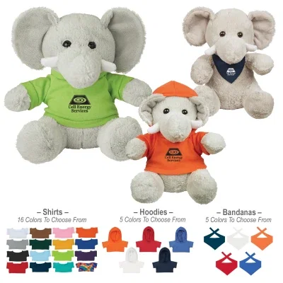 Gray plush elephant sitting about 8 1/2 inches tall